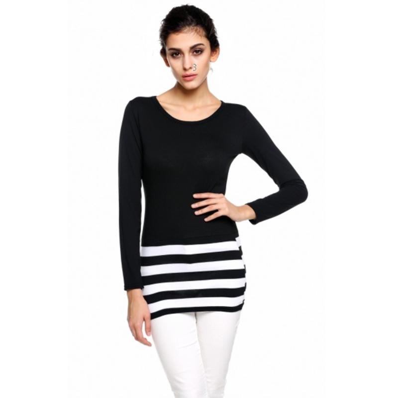 

Женская мода большого размера с круглым вырезом и длинным рукавом выше колена, тонкое полосатое платье