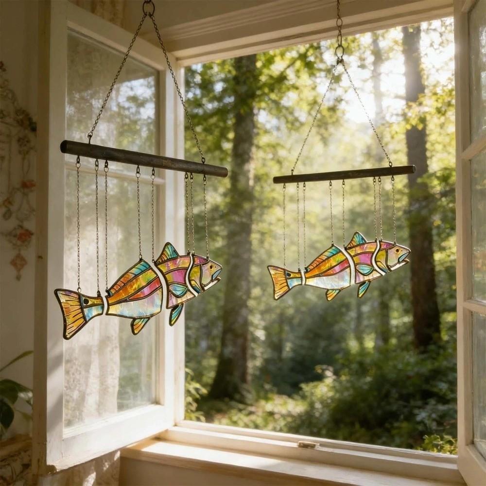 Clear Vivid Acrylic Fish Wind Chime Hand-Painted Fish Hanging Ornament Car Decorations