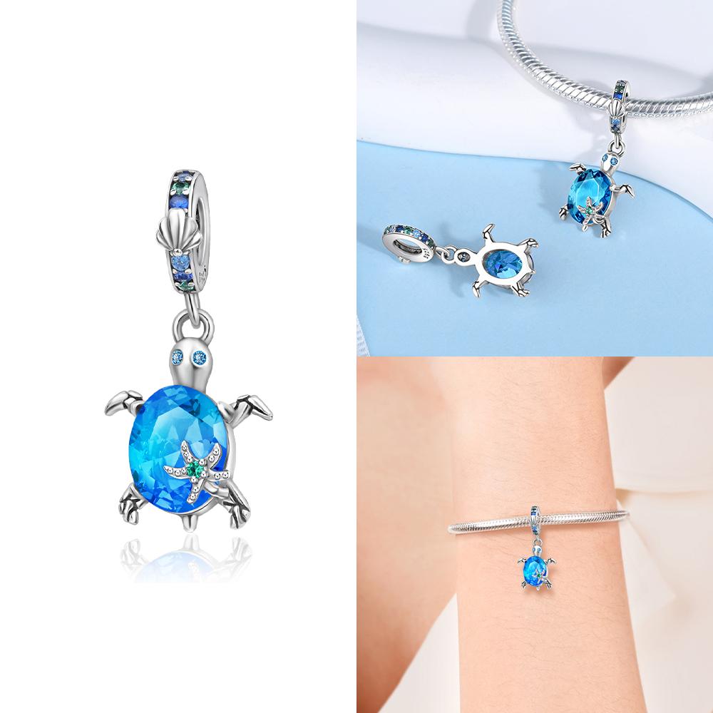 Charms Copper Blue Original Stars Heart Zircon Chameleon Panda Glass Beads Fit Bracelet Jewelry Women Diy Accessories