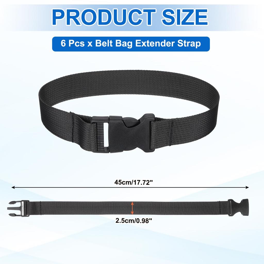 uxcell Fanny Pack Extension 45cm x Belt Bag Extension Straps for Waist and Black 6-Pack Straps, 2.5cm, Bags, Pouches, Backpacks,
