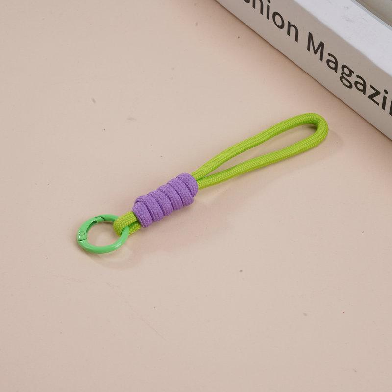 Multifunctional Color Block Woven Lanyard Keychain with Cartoon Plush Bag and Perler Bead Pendant