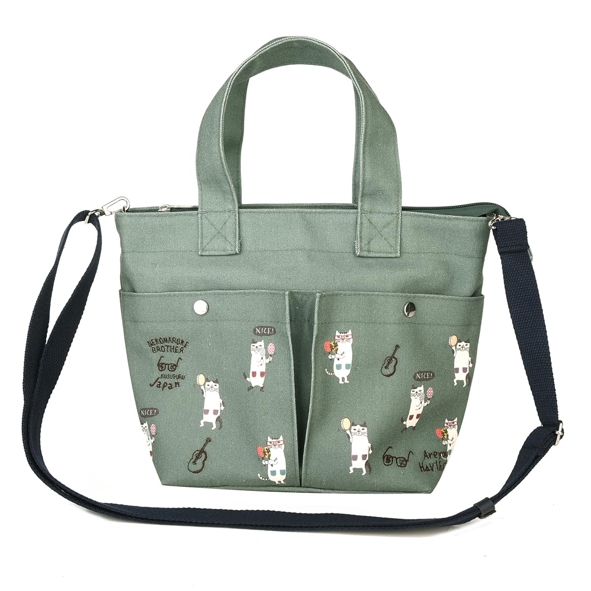 [Kusuguru Japan] Thick Fabric 2-Way Mini Bag, Nekomaruke GR