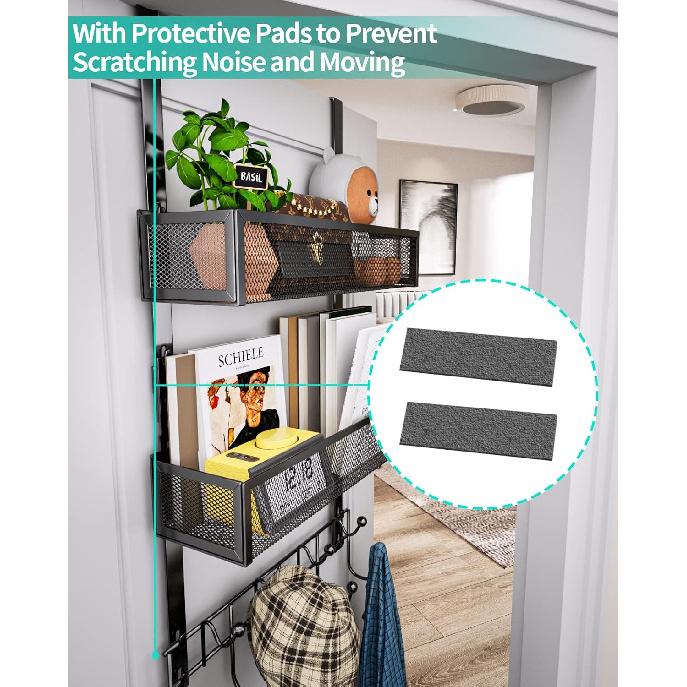 HapiRm Over the Door Hanger with Coat Hooks and 2 Baskets, Rustproof & Waterproof Over the Door Hooks, Storage Organizer for Hats, Bathroom, Kitchen,