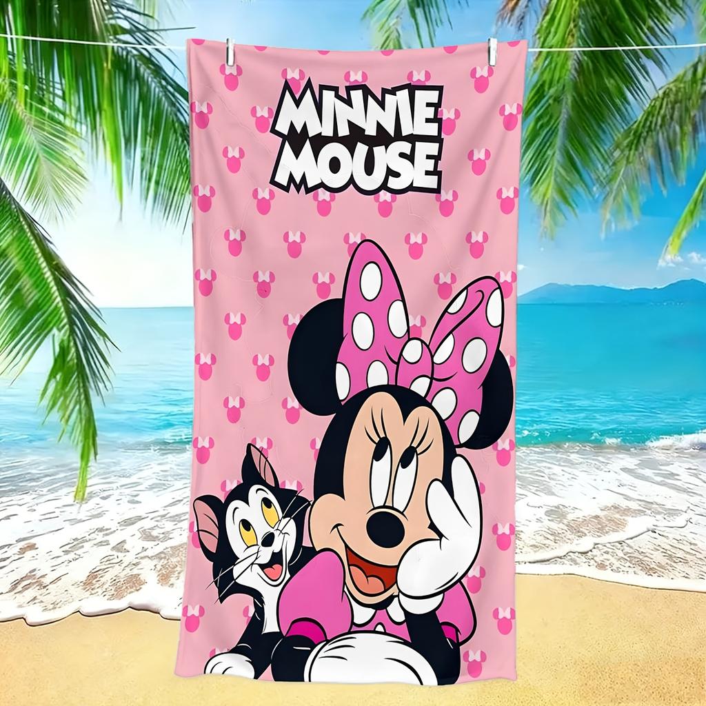 1PC Minnie Mouse Pink Print Beach Towel Polyester Quick Dry Lightweight Soft Towel for Swimming Surfing Camping Travel
