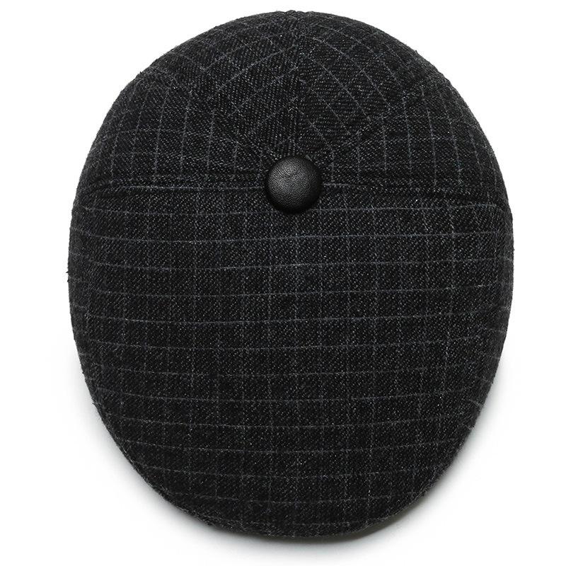 Winter Middle-Aged and Elderly Dad Grandpa Plaid Forward Hat Wool Cold-Proof Warm Ear Protection Cap
