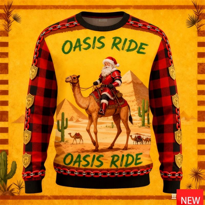 Full Print Horse Through Snata Claus Ugly Christmas Sweater For Men Women New In Pullover Sweatshirts Clothes Men's Xmas Jumper