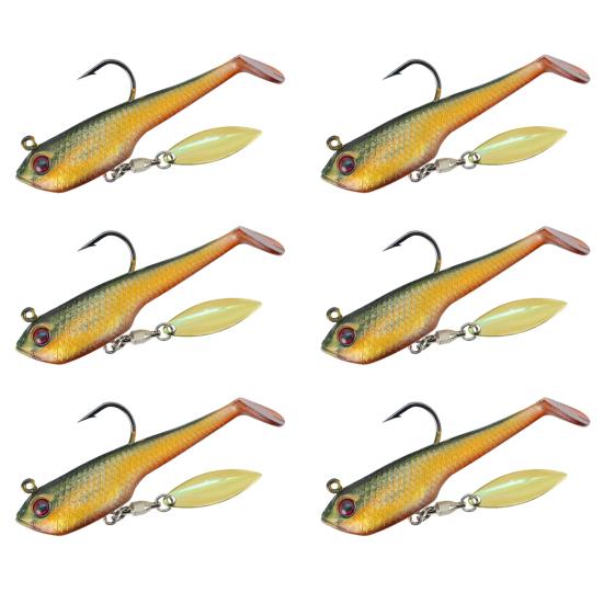 6Pcs Soft Fishing Lures Artificial Baits with Sharp Hook Realistic Looking Bright Color T-Tail Fake Baits Swimbait Fishing Tackle