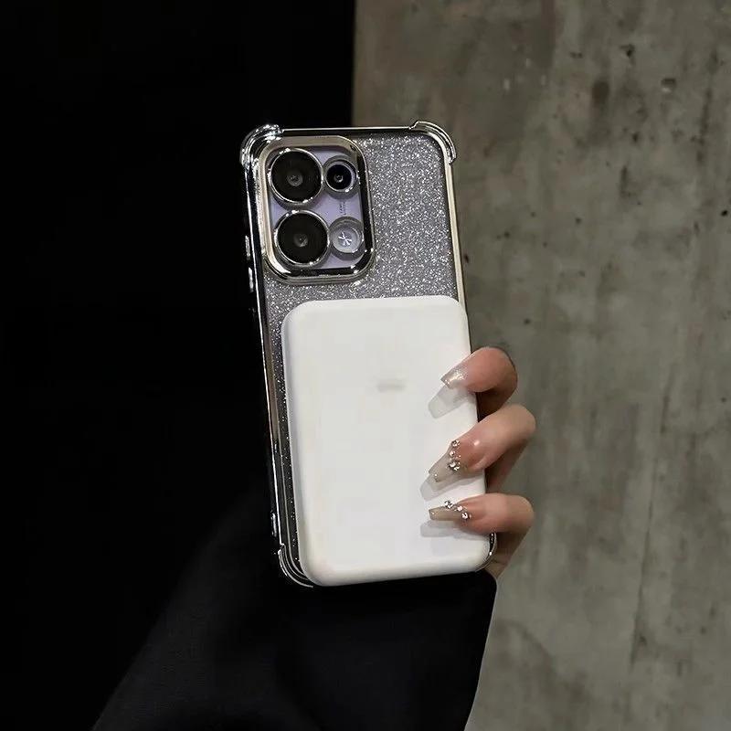 Glitter Magnetic Mirror Holder Case For OPPO A79 A2 5G A78 A38 A18 A17 A16 A15 A15S A3 PRO A76 A96 A57 2022 A54 A58 A53 A33 2020