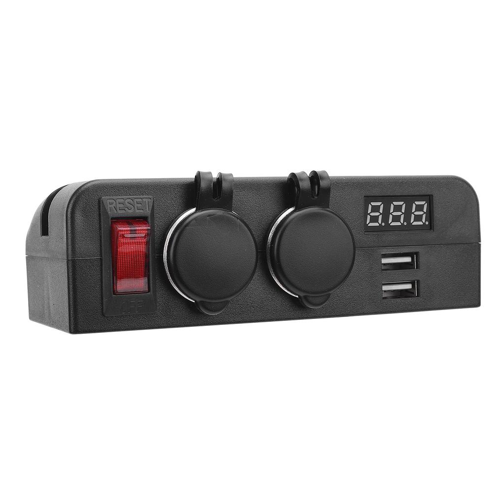 DC12 24V Cigar Lighter Socket Splitter with Digital Voltmeter Power Switch Car Power Outlet Socket USB Charger for Boat