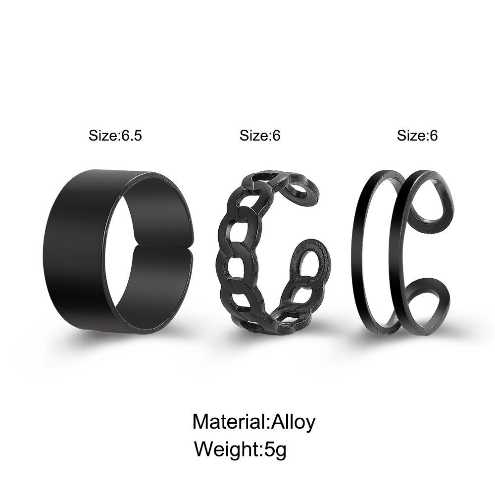 Cool Hip Hop C-Shaped Ring Set: 3-Piece Adjustable Wide Band Chain & Joint Rings