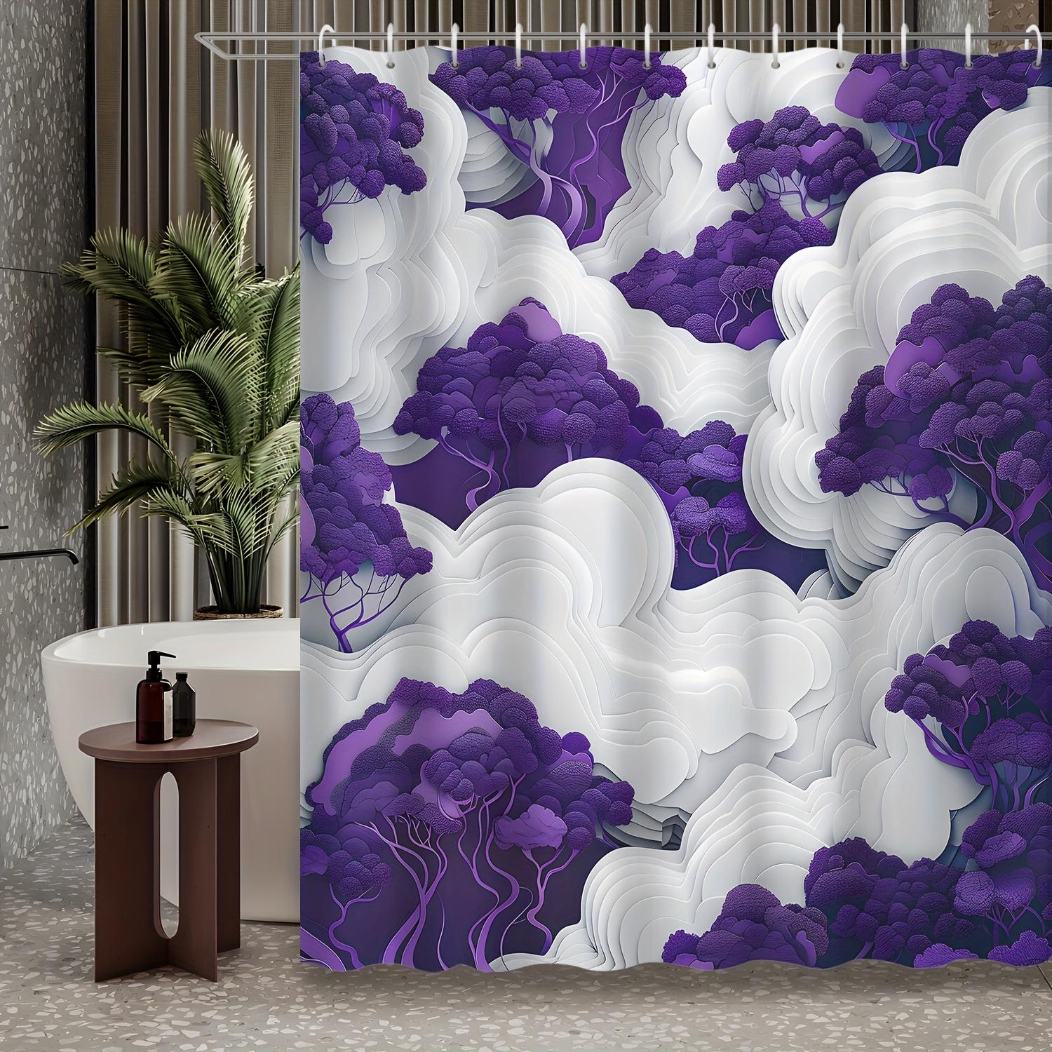 

1Pc 3D White Clouds And Dreamy Purple Trees Shower Curtain, Decorative Printed Bath Curtain With 12 Hooks, Bathroom Accessory W60H190(CM)-1 Pcs