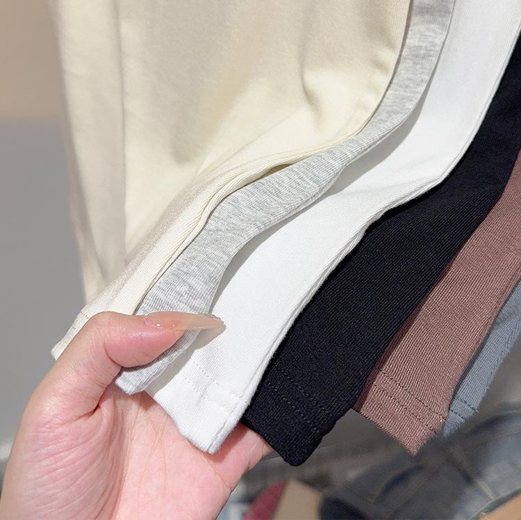 Women's 2024 Summer Fashionable Black T-Shirt: Threaded Half-High Neck, Short Sleeve, Regular Shoulder Base Design