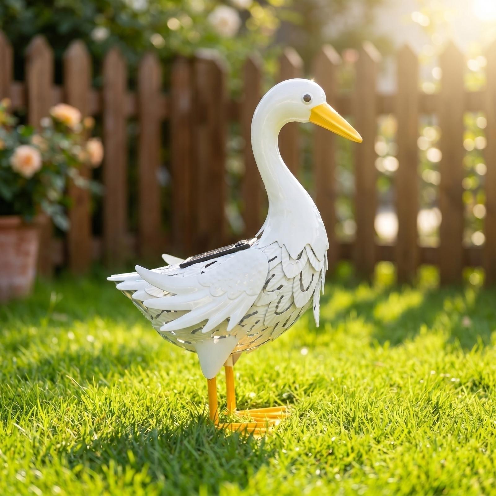 

Outdoor Solar Powered Garden Decorative Light Duck Shape Yard Lawn Sculpture with Solar Panel for Pathway Patio Lawn Decoration one size білий