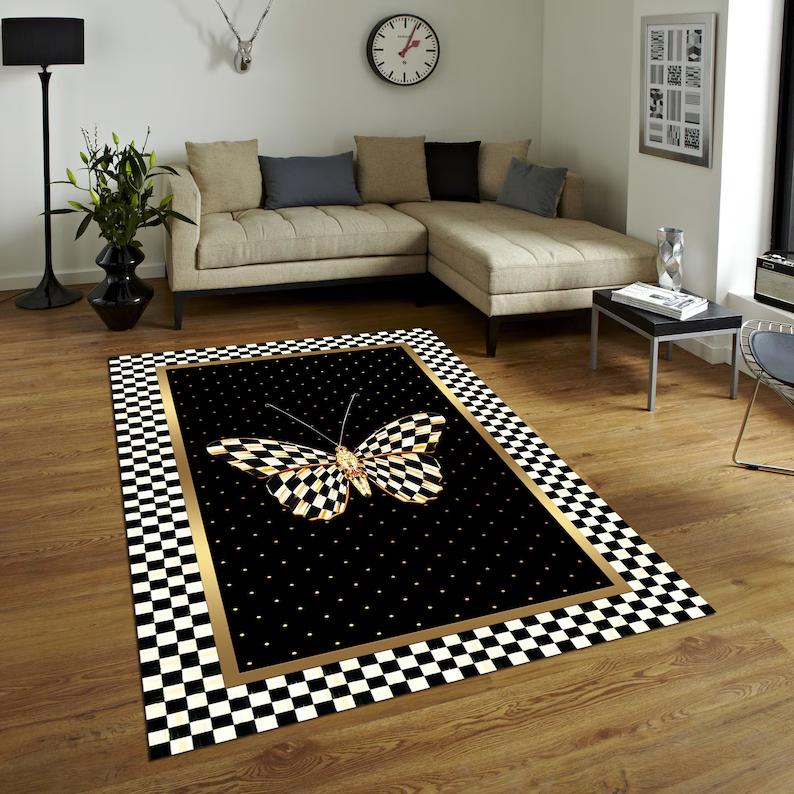 

3D Butterfly Rug Pink Floral Design,Modern Home Decor Floral Butterfly Anti-Slip Carpet-Vintage Rug-Colorful Indoor Square Rugs 40x60cm