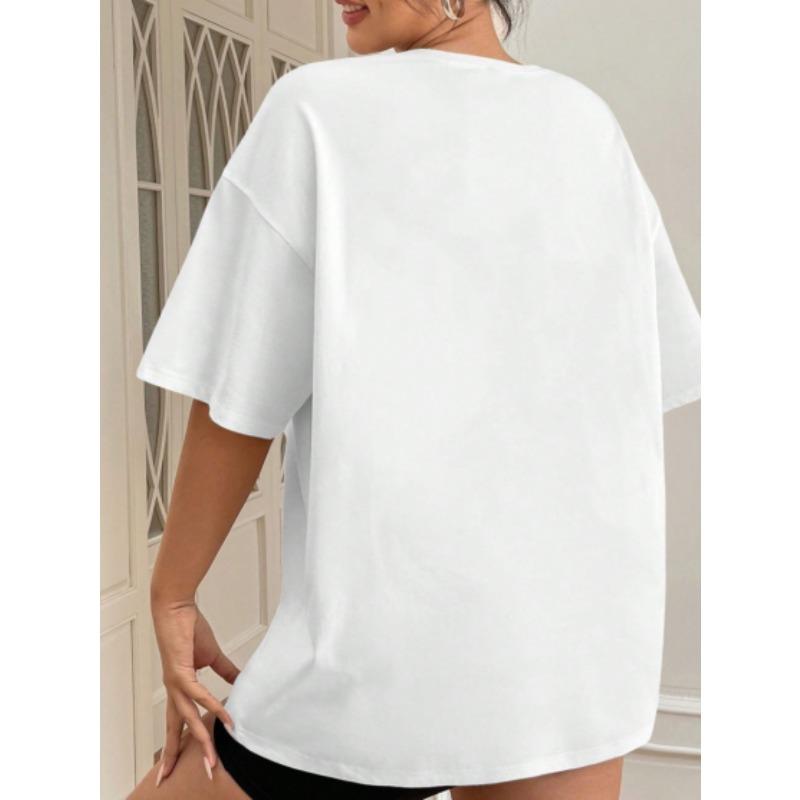 Europäische Größe Damen Freizeit-T-Shirt mit Muster 'Birthday Queen', Krone & High Heels | Rundhals, Kurzarm, Normale Länge - Ganzjahres-Oberteil