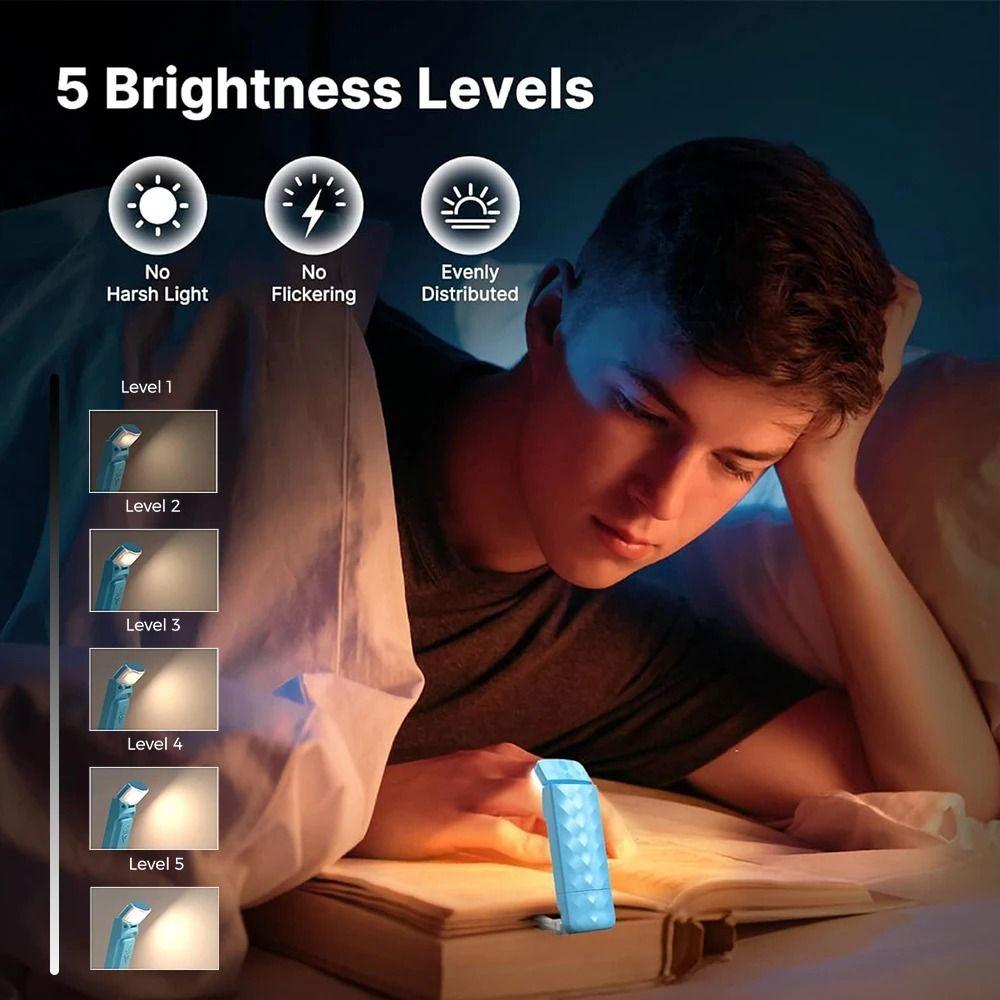Mini LED Clip on Book Light Rechargeable Flip Mini LED Book Light Dimmable 5 Color Light Clip Desk Light Office