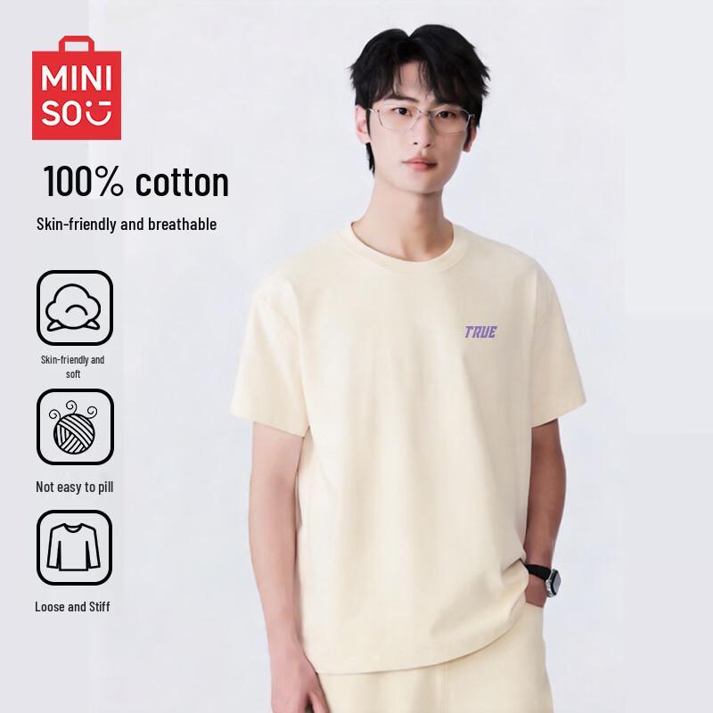 MINISO Men s Pure Cotton T-Shirt with Chest Graphic S