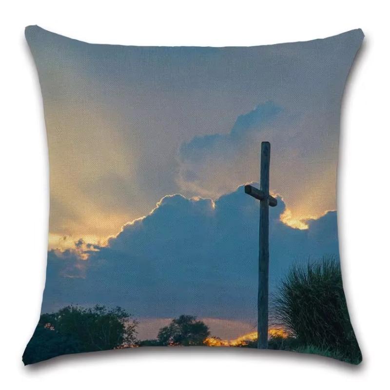 Jesus Christianity Cross Pattern Cushion Cover Cotton Linen Pillow Cover Decorative For Home Sofa Car Party Pillowcase 45X45Cm
