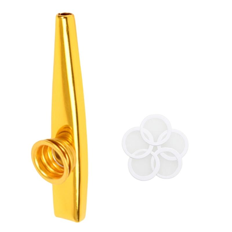 

Metal Kazoo With 5 Flute Diaphragms Blowing Musical Instrument Mouth Kazoos Party Gift for Kids Music Beginners золотой