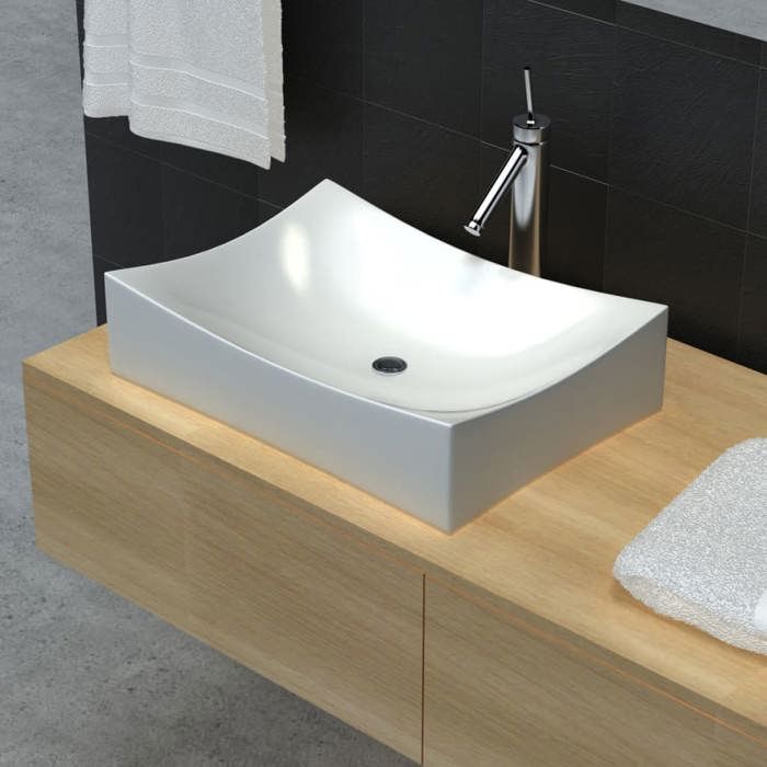 VidaXL Vasque de Salle Bains Céramique Haute Brillance Blanc Lavabo Lave-mains 140700