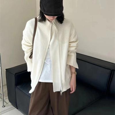 Autumn and Winter New Stand-up Collar Zipper Sweater Jacket Women's Fashion Simple Loose Knitted Cardigan Top