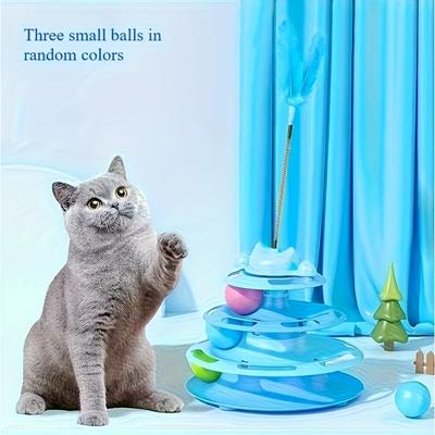 2025 Pattern Feather Cat Toy, Three-layer Rotating Tower with Ball, Indoor Cat Interactive Fun&Christmas, New Year Pet Toys