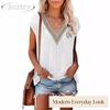 JPNTKY Damen Mode Lässig V-Ausschnitt Kurzarm Blusen & Hemden