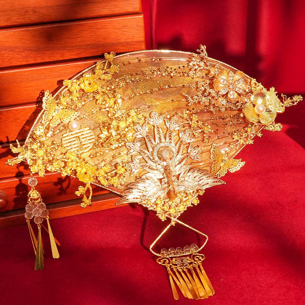 Original Handmade Red Xiuhe Wedding Fan for Bride - Ancient Style Bridal Accessory.