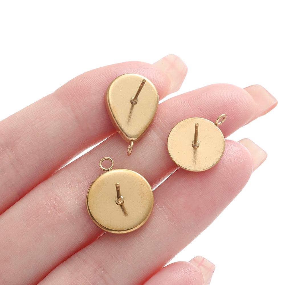 10pcs/lot Stainless Steel Drop/Round Flat Stud Earring Setting Blank Earring Base Resin Cabochon Tray for DIY Jewelry Making