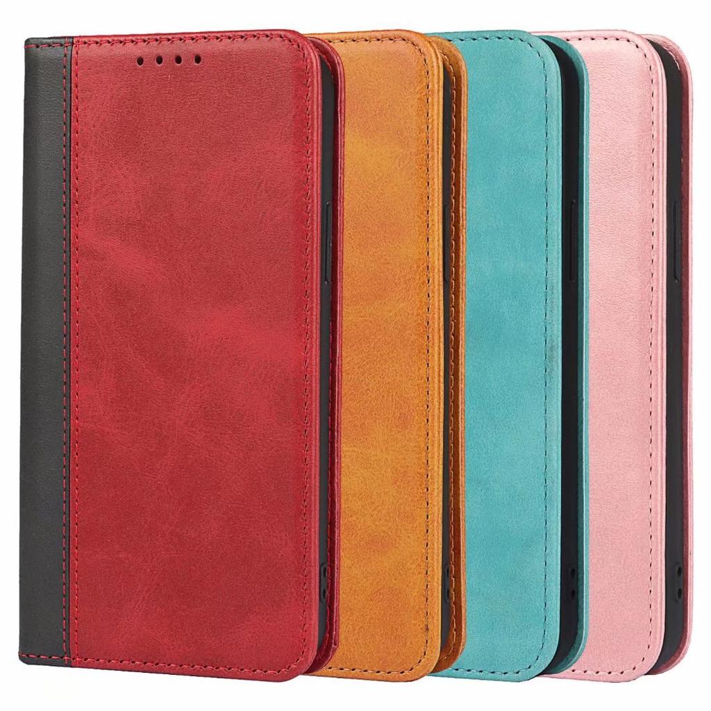 Applicable To iPhone14 Mobile Phone Leather Case, Google 7A Calf Pattern Splicing Contrasting Color Card Wallet Samsung S23