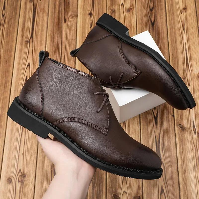 Fashion Mens Casual Business Office Formal Dress Chelsea Boots Shoes Genuine Leather Boot Black Ankle Botas Hombre Chaussure 2024