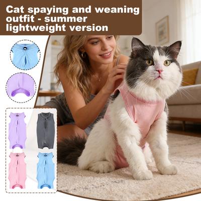 Katzen Postoperativer Erholungsanzug: Sommer Leichtgewicht - Lick Elastisch Atmungsaktiv Haustierkleidung Für Katzen & Kleine Hunde (Ideal zum Abstillen)