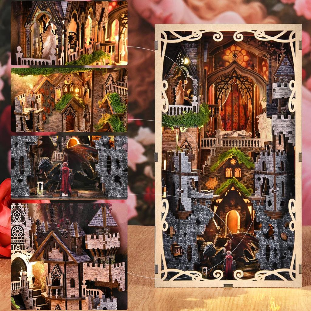 MiniCity DIY BookNook Kit Dollhouse Kit Miniature House Kit BookNook Suitable for and Birthday Collectible with LED Light - - - - Beginners,