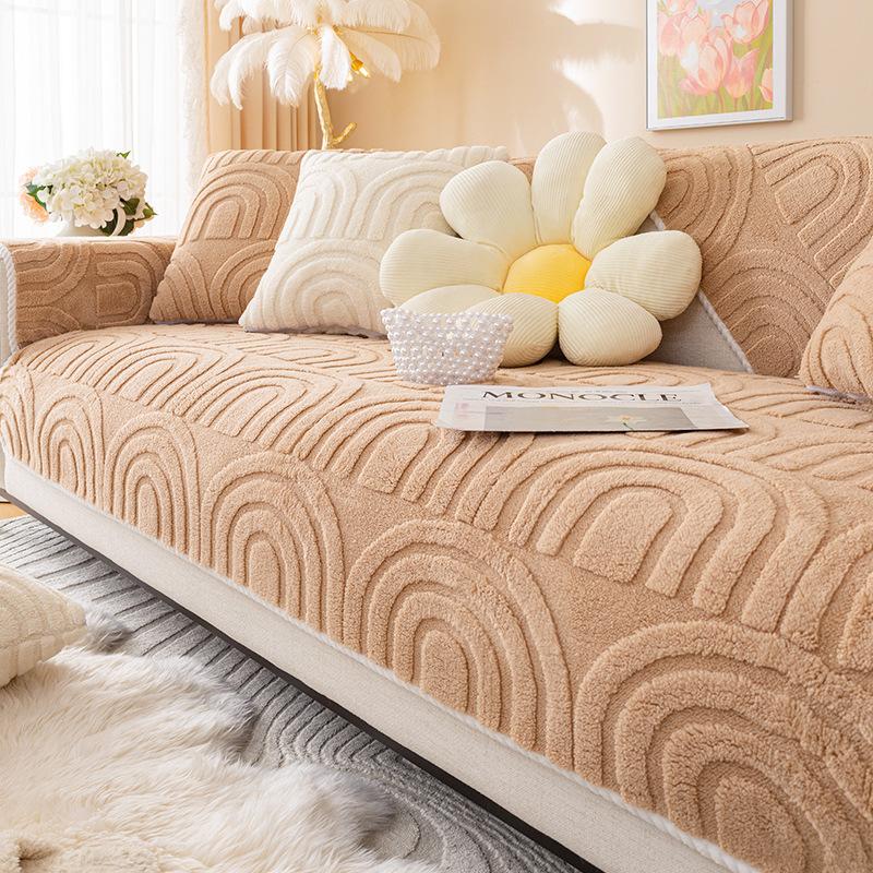 Thicken Plush Sofa Covers Non Slip Sofa Mat Winter Warm Washable Couch Slipcovers for Living Room Solid Color Soft Sofa Towel