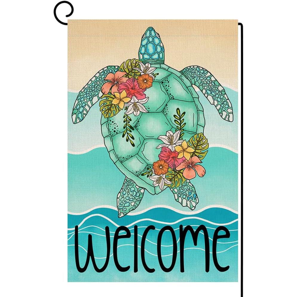 Vertical Double-Sided Garden Flag Featuring a Sea Turtle, Perfect for Summer Beach Decorations, Measuring , Ideal for Welcoming Guests During Ocean Ho