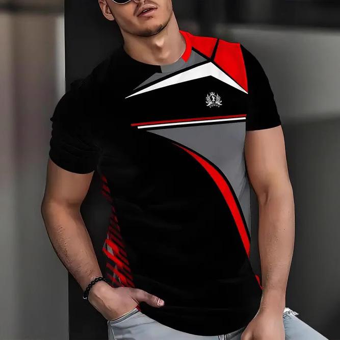 Summer Round Neck 3D Gradient Print Top Fashionable Casual Short Sleeved Men's T-shirts