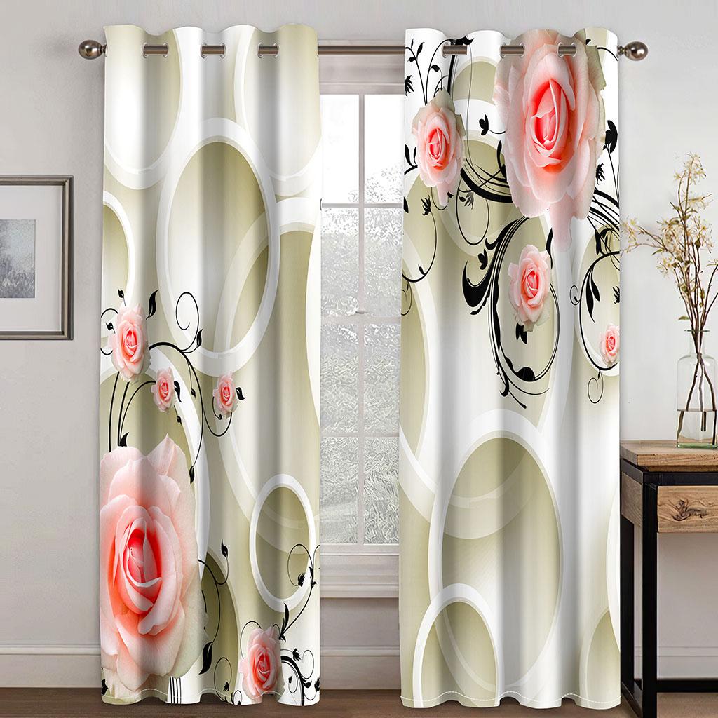 Tree Silhouette Abstract Circle FlowerWindow Curtains Blinds For Living Room Bedroom Bathroom Kicthen Office Door Home Decor2Pcs