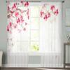 Blooming Sakura Japan Cherry Branch Sheer Curtains For Living Room Window Transparent Voile Tulle Curtain Bedroom Drapes