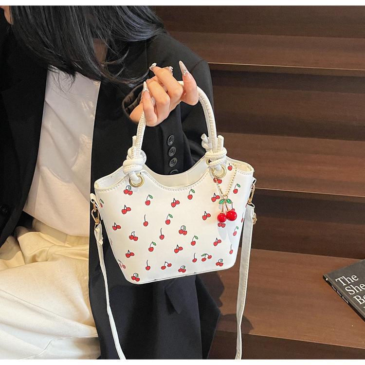 Cherry Print Square Shoulder Bag Women Fashion Faux Leather Crossbody Tote Cute Armpit Handbag