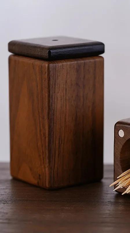

Light Luxury Walnut Wood Toothpick Box Creative Chinese Style Magnetic Suction Toothpick Tube Portable Storage Box Desktop Decor