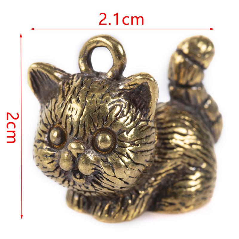 Pure Copper Cat Figurines Miniatures Vintage Bronze Animal Statue Home Decoration Accessories DIY Hanging Oranment Crafts