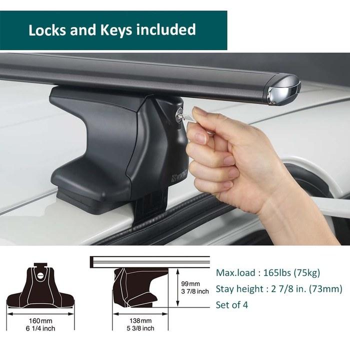 INNO XS250 Aero Low Profile Base Stay Smooth Roof Through (Set of 4) Black 2 7/8 inch (73mm)