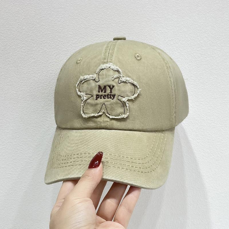 Flower letter embroidery soft top baseball cap children spring and autumn versatile street face small versatile cap