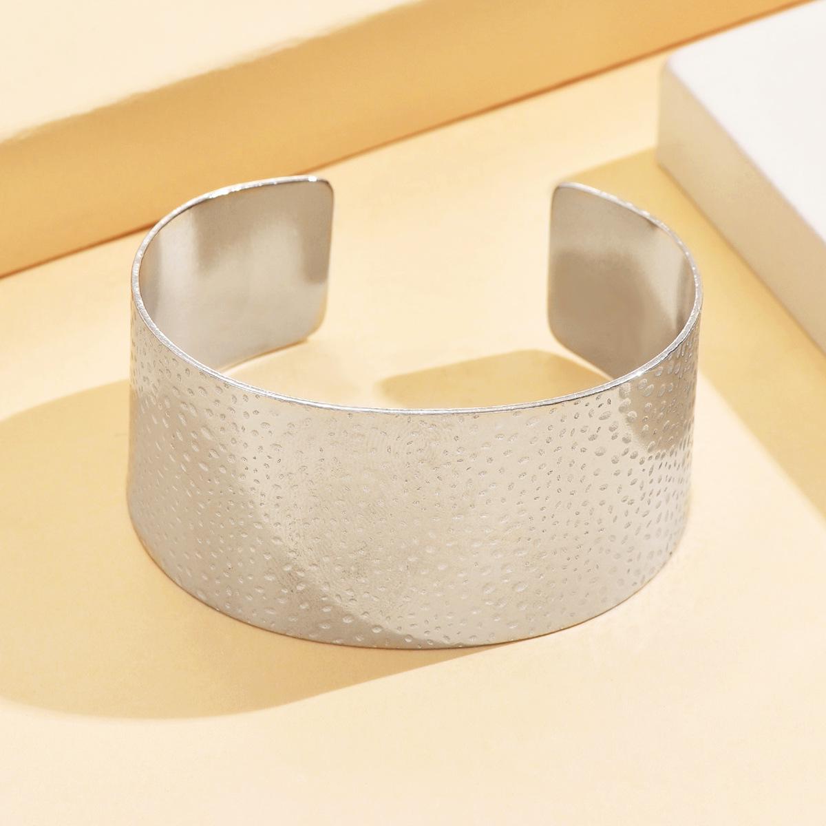 Stainless Steel Wide Hammered C-shaped Geometric Open Cuff Bracelet