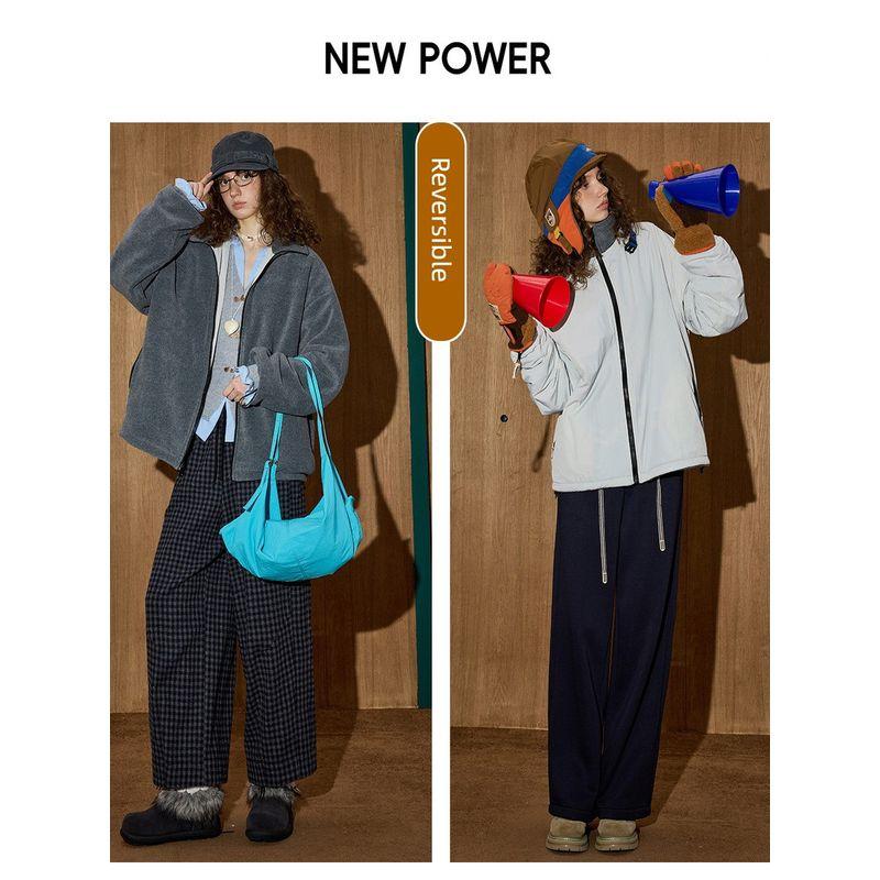 Coolhut Reversible Polar Fleece Stand Collar Simple Casual Design Loose New Winter Women's Jacket