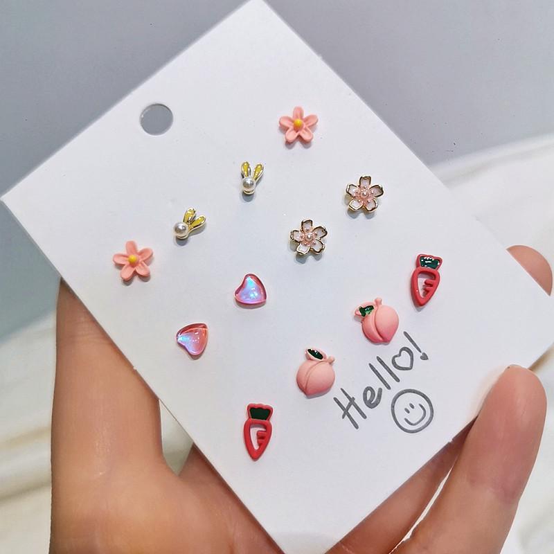 Christmas 925 Silver Needle Ear Stud Set: Cute Red Flowers & Girly Designs from Japan and South Korea