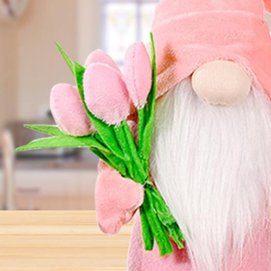 Gnome Doll Cute Long White Beard Fabric Tulip Bouquet Classic Swedish Faceless Doll Decor for Mother's Day