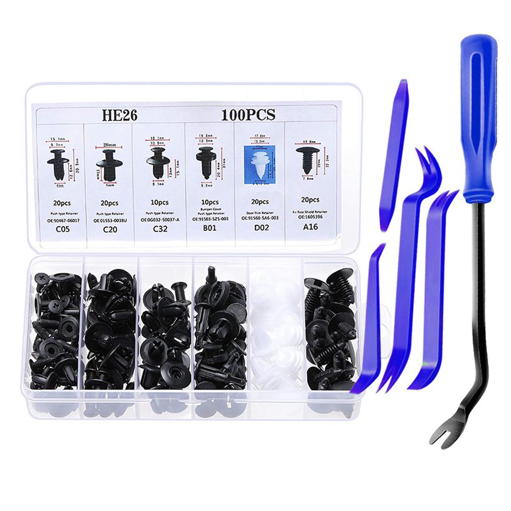 100PCS Car Bumper Retainer Clips Automotive Body Trim Fixed Clip Auto Door Panel Push Pin Universal Vehicle Plastic Rivets Kit