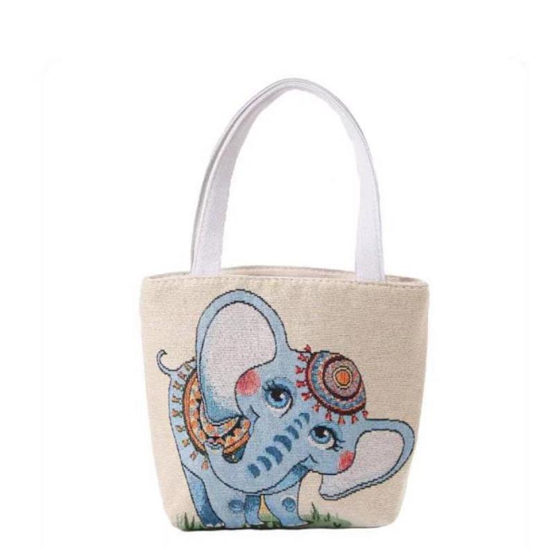 Small canvas bag double-sided embroidered tote bag elephant tote bag large capacity women's bag tote bag