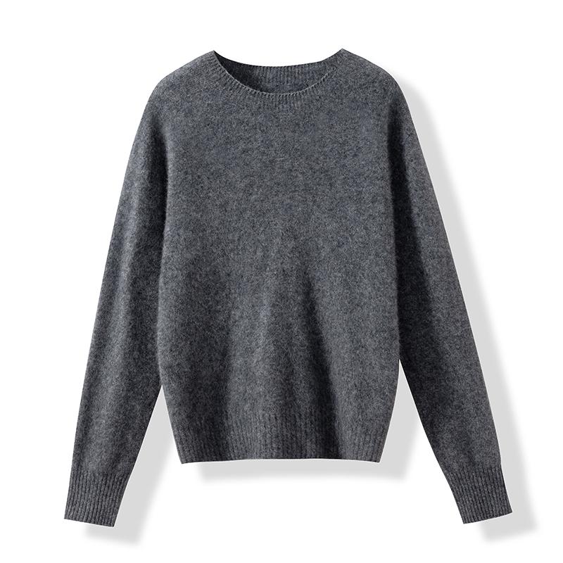 Seamless Wool-Cashmere Brushed V-Neck/Round Neck Pink Knit Base Layer Sweater